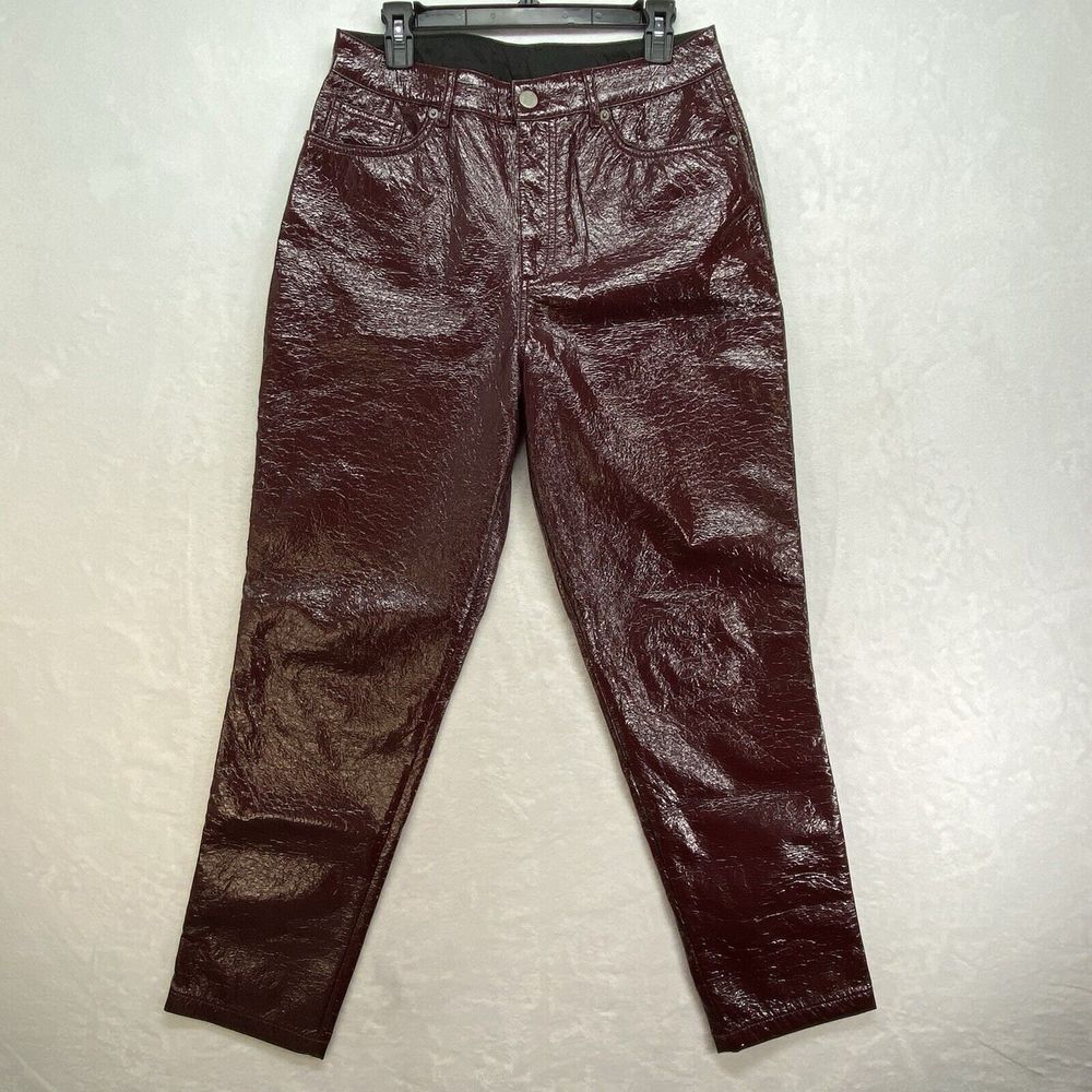 ASOS Jeans Womens 32x32 Oxblood Vinyl Mid Rise 90's‎ Straight Leg